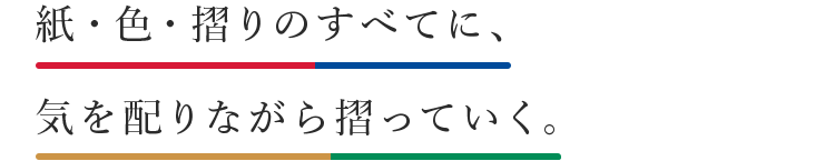 紙・色・摺りのすべてに、気を配りながら摺っていく。